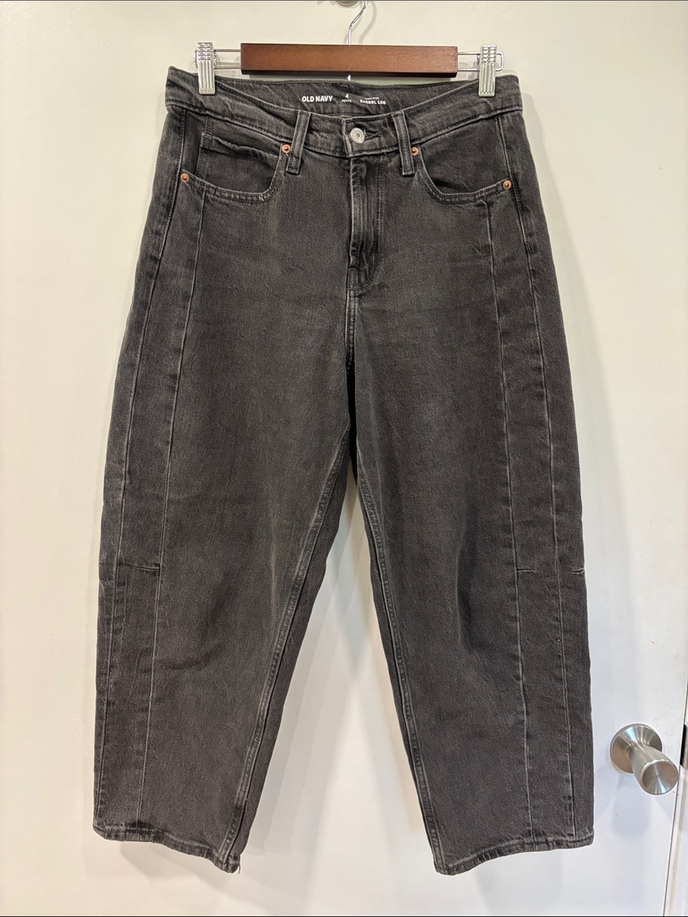 High Rise Barrel Leg Ankle Jeans in Black Wash